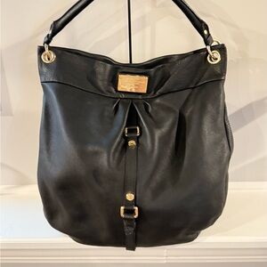 Marc Jacobs Black Leather Hobo Bag with Gold Accents